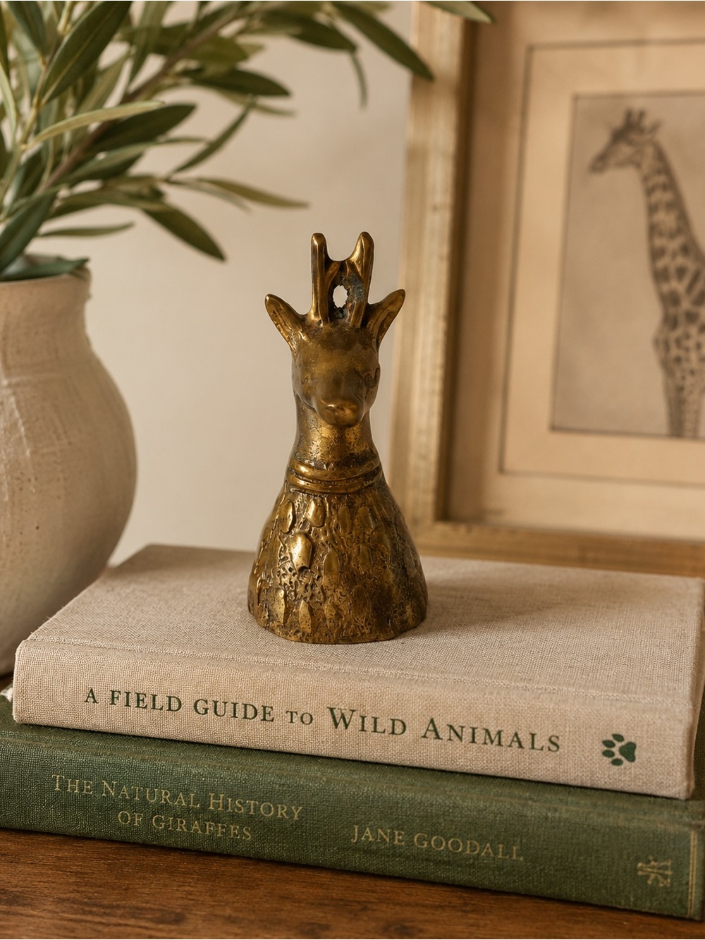 Brass Giraffe Bell Made in Korea Safari Animal Figurine 4 Inch Decor